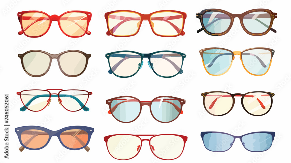 Glasses object icon set. Fashion style accessory optic