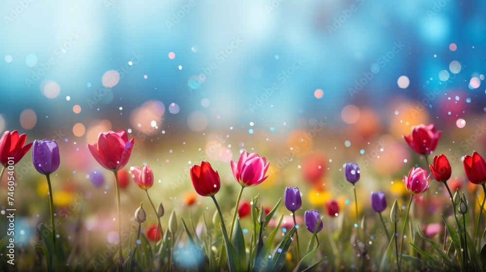 Pink tulips on blurred background with copy space, perfect for mothers day card Pink tulips on blurred background with copy space, perfect for mothers day card