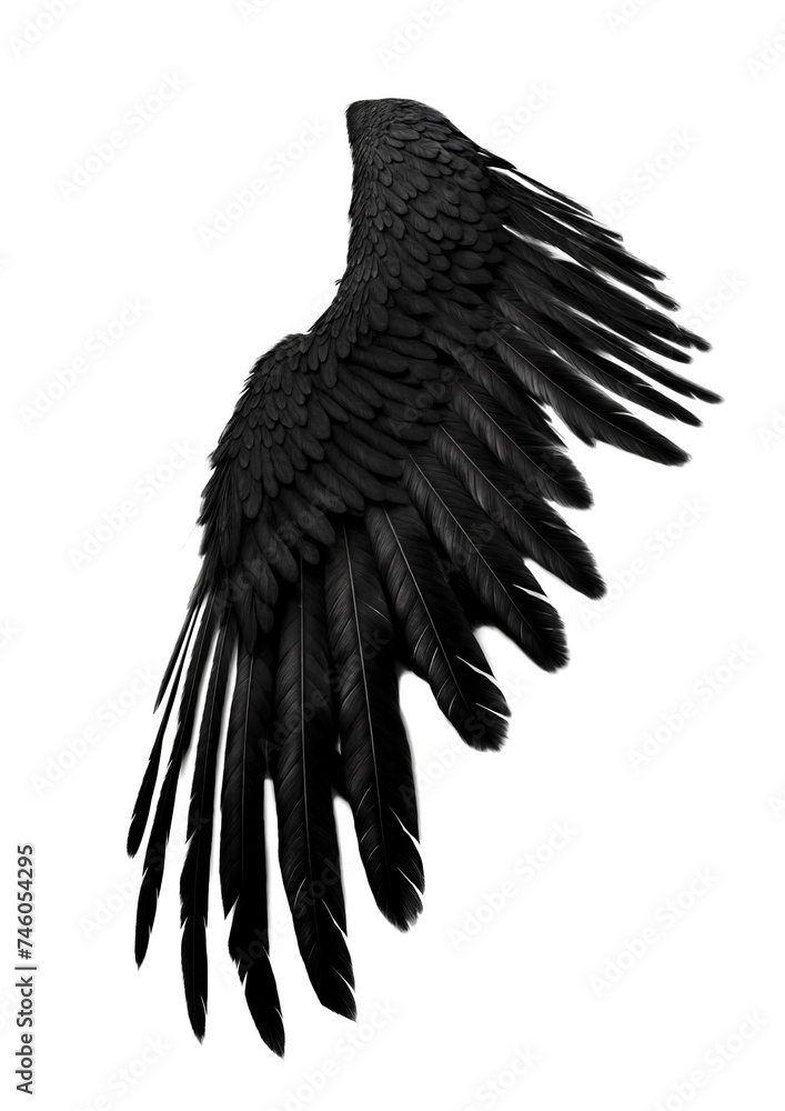 Obraz premium Single Black Bird Wing Isolated on White