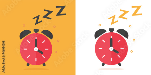 Sleep time alarm clock icon flat cartoon vector illustration set, red yellow snoring bedtime watch symbol image clipart