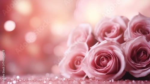 Blurred background with roses and copy space for text  romantic floral wallpaper design