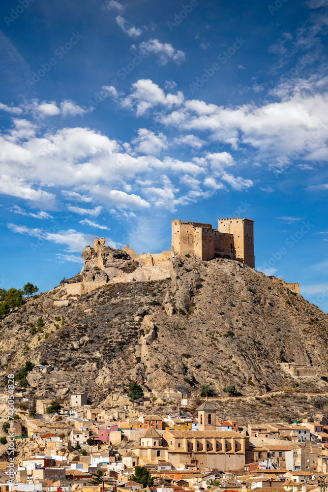 Vertical view of the town of Mula, Region of Murcia, Spain, at the foot of the medieval castle of Los Velez