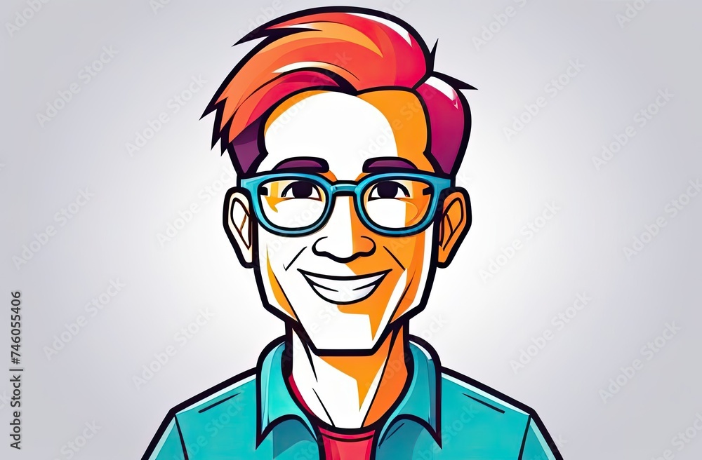 Portrait of young smiling man wearing glasses and casual denim shirt isolated on white, logo Portrait of young smiling man wearing glasses and casual denim shirt isolated on white, logo
