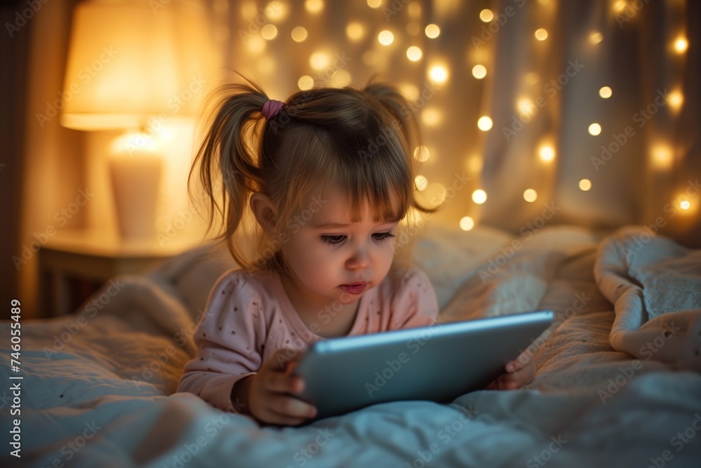 little girl playing tablet at home little girl playing tablet at home