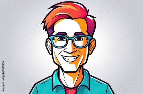 Portrait of young smiling man wearing glasses and casual denim shirt isolated on white, logo
