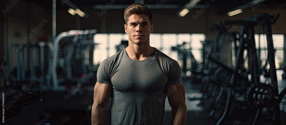 Naklejka premium Fitness enthusiast lifting weights in a modern gym setting