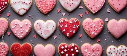 A Selection of Heart-shaped Cookies Perfect for Valentine's Day Celebration on a Festive Table photo