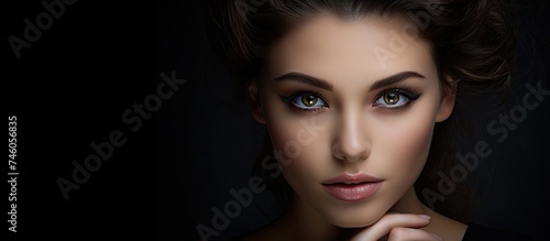 Wallpaper Mural Captivating Portrait of a Woman with Long Hair and Blue Eyes, Embracing Beauty and Confidence Torontodigital.ca