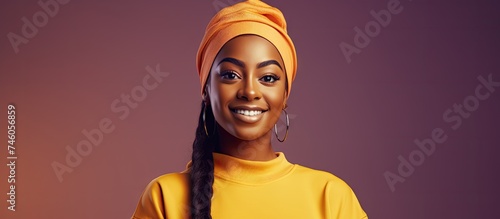 Vibrant African Woman in Turban Headscarf and Yellow Top Expressing Joy and Culture