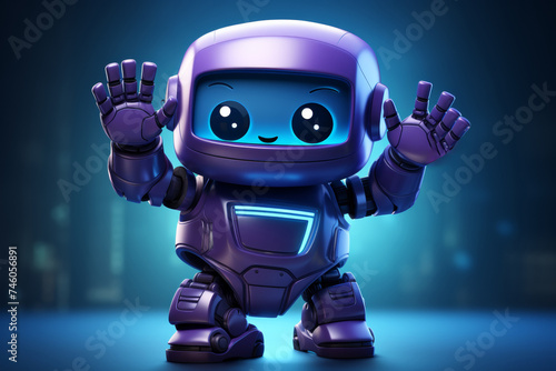 A cute purple robot waves its hand in greeting, generative AI
