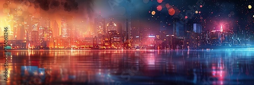 Cityscape at Night, Bokeh Texture Background, Blurry Street Banner, City Light Nightlife Mockup © artemstepanov
