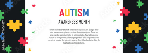 Autism spectrum disorder, ASD Awareness month, Mental developmental disabilities, psychology campaign, Healthcare and medicines, banner with puzzle pieces, copy space for text