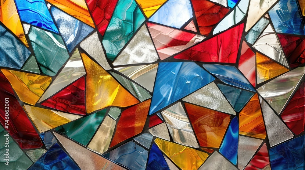 Colorful stained glass pattern with varied textures and hues Colorful stained glass pattern with varied textures and hues