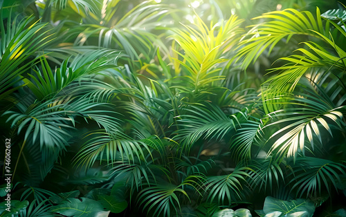 Palm fronds and monstera greenery tropical plant background. tropical leaves texture. 
