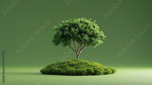 Tree on a lush mound with a smooth green gradient background.