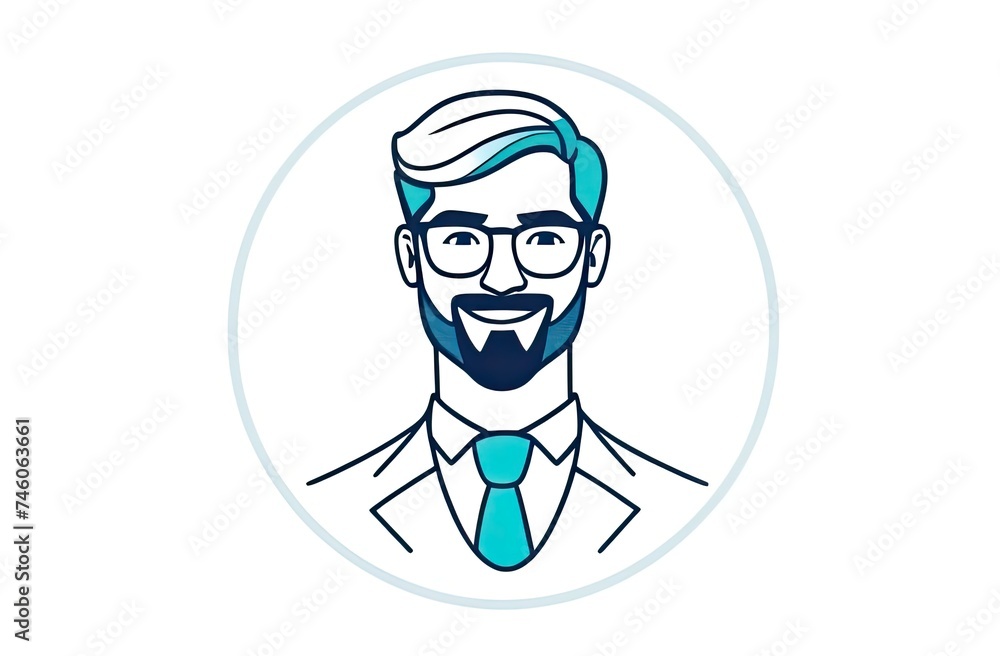 black with blue outline, logo, graphics, businessman, specialist, doctor, on white background