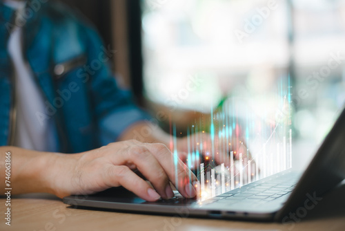 Trade budget accounting report. Business finance technology investment concept. Businessman investor trader analyze financial data chart trading forex, invest in stock market, fund digital asset plan