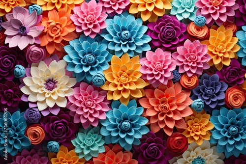 Craft Paper Flowers Texture Background, Beatuful Floral Arangement, Craft Paper Flowers Pattern