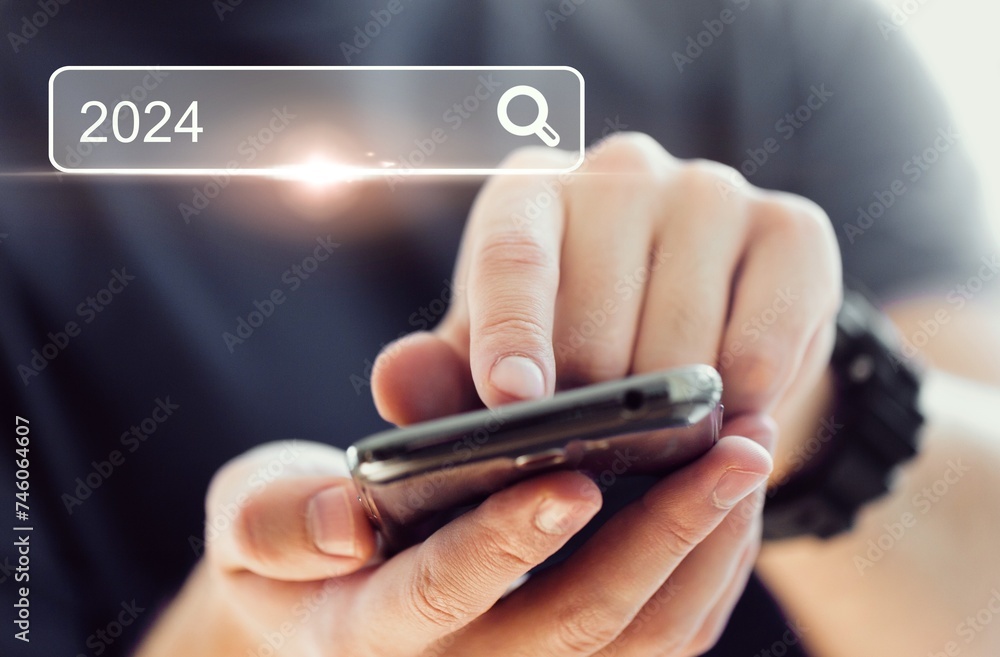 Trends 2024. Businessman search on smartphone Trends 2024. Businessman search on smartphone