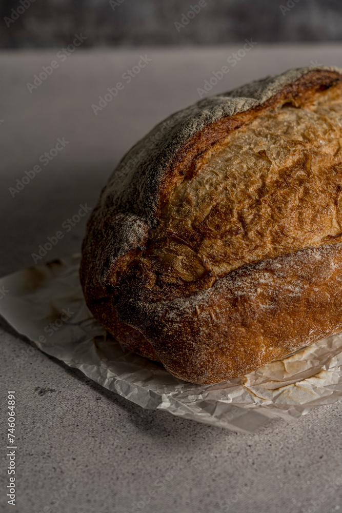 homemade sourdough bread made gray background
