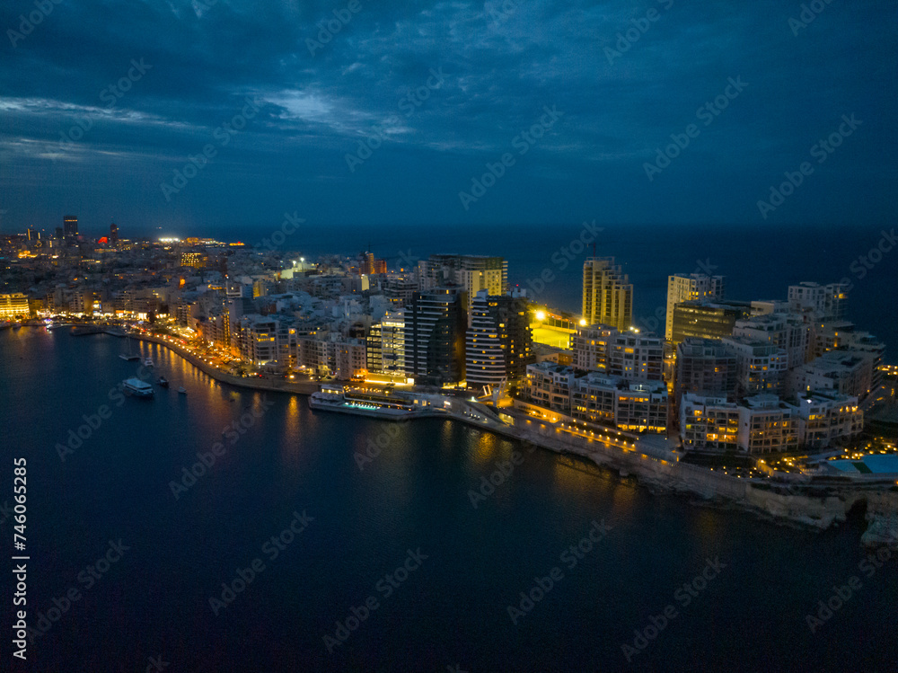 Night evening Sliema coast road, Malta