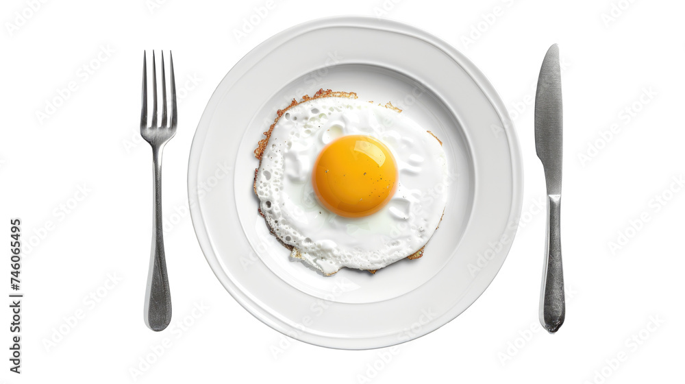 Fried egg on plate isolated on transparent background Fried egg on plate isolated on transparent background