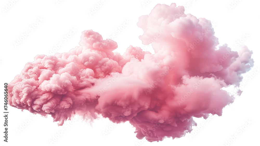 Storm clouds on transparent background. Realistic fluffy pink colored cloud 