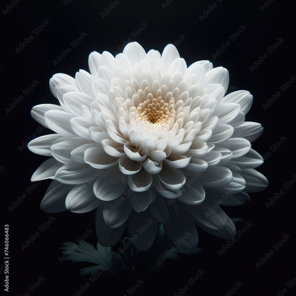 Purity in Contrast: White Chrysanthemum on Black Background. generative AI