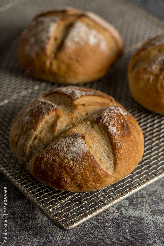 homemade bread ready to eat gray background