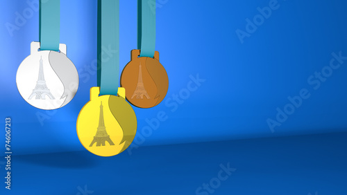 Gold Silver Bronze Olympic sports medals render horizontal Paris