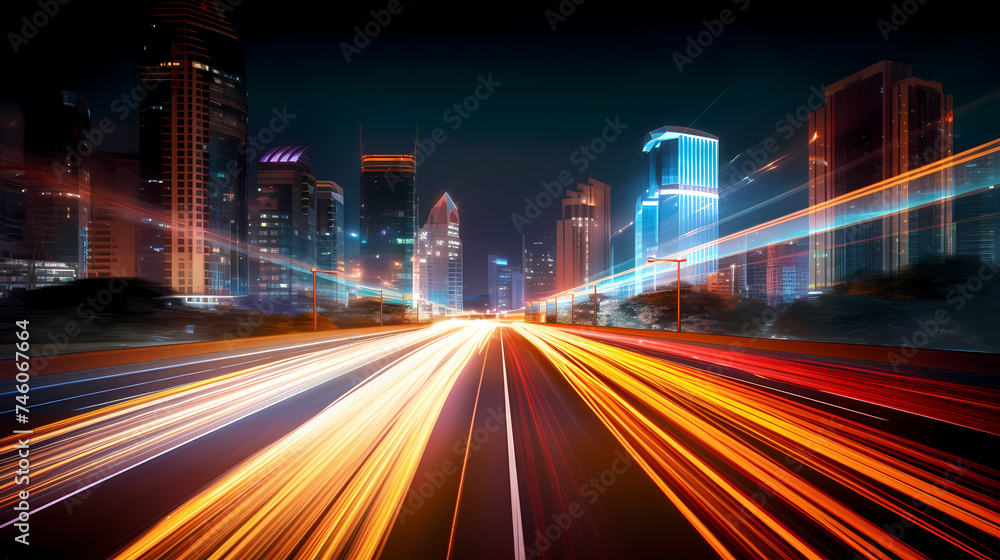 Abstract long exposure dynamic speed light trails in urban environment