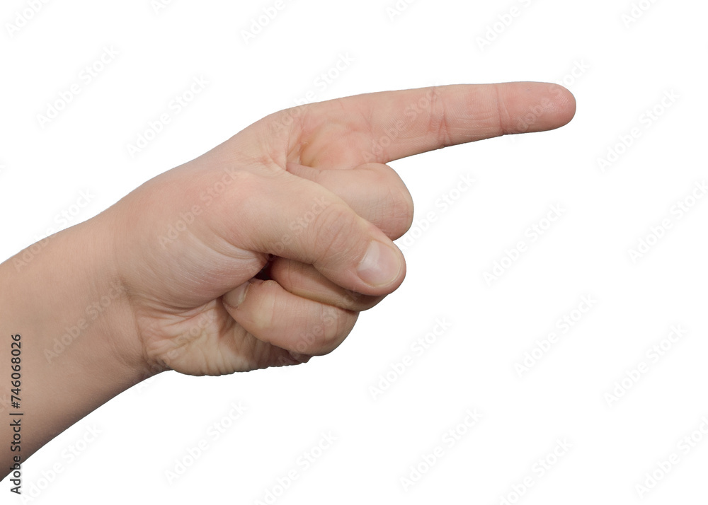 Teen boy index finger gesture to the right. PNG. Isolated. Close-up Teen boy index finger gesture to the right. PNG. Isolated. Close-up