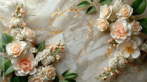 Wallpaper Mural Beautiful delicate peonies on a marble background with copy space. Composition with space for text. Wedding invitation. Banner. Birthday. International Women's Day, Mother's Day concept. Torontodigital.ca