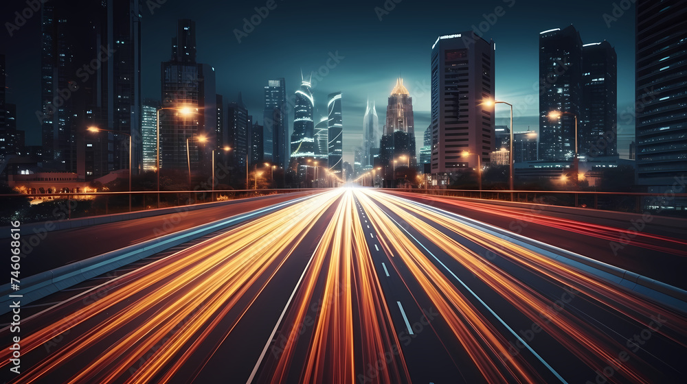 Fototapeta premium Abstract long exposure dynamic speed light trails in urban environment