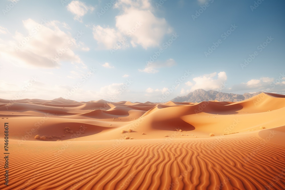 Orange Sand Desert, Dune Landscape, Hot Sandy Desert, Dry Arabian Land, Sahara Hills