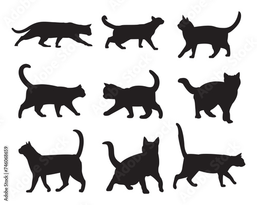 cat silhouette vector collection set, logo, typography, decorative sticker on white background.