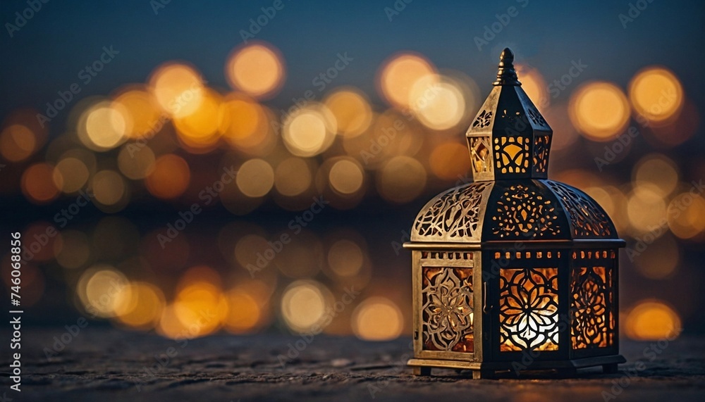 Ramadan lanterns with night bokeh light background, Ramadan Kareem background wallpaper
