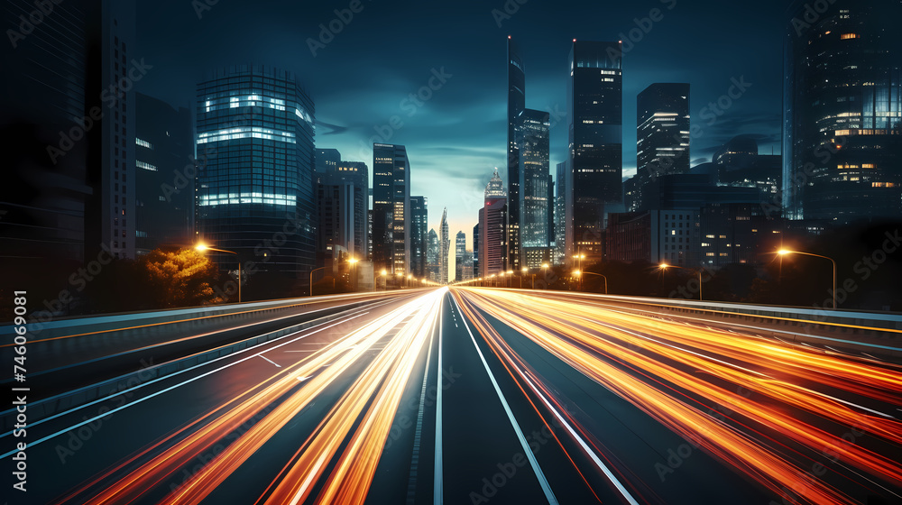 Abstract long exposure dynamic speed light trails in urban environment