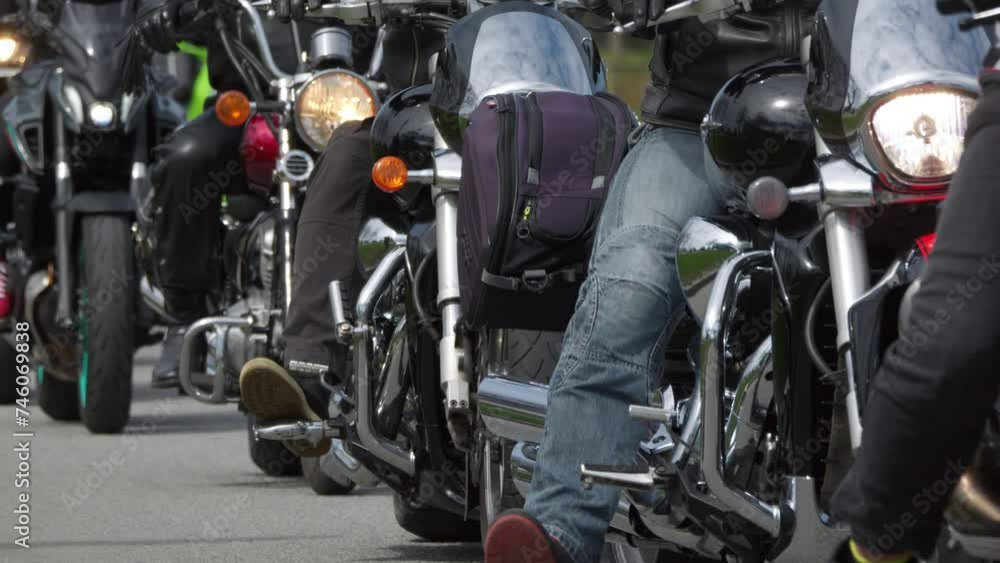 4K - Crowd of motorcyclists. Close-up 4K - Crowd of motorcyclists. Close-up