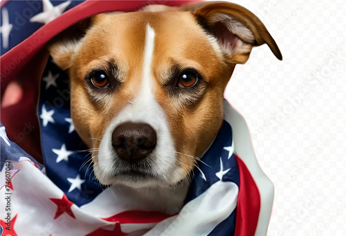 Patriot dog wearing a US flag scarf isolated on white transparent, USA presidential election, PNG © design