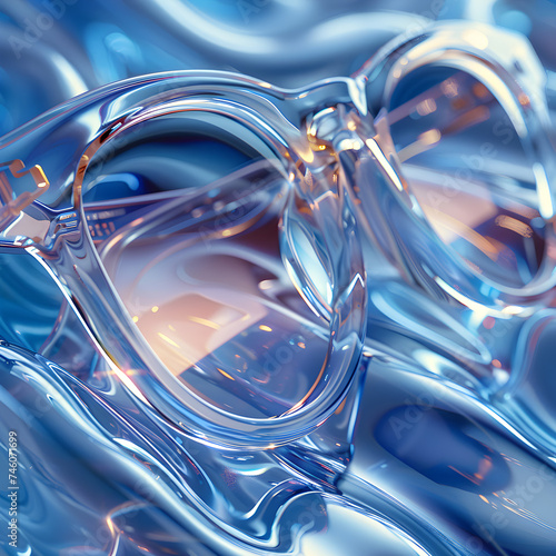 Crystal Clarity: Abstract Glass Sculpture on a Blue Background
