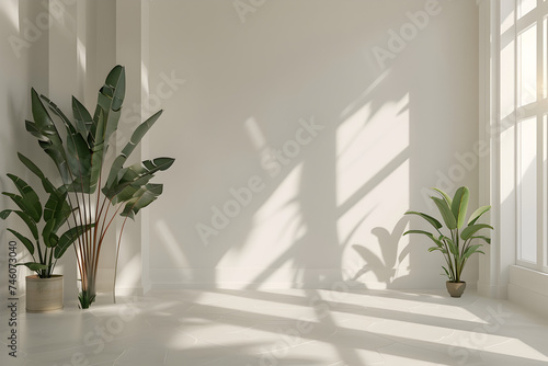 An Empty White Room with Natural Shadows in a Luxurious 8K 3D Architectural Style © tracy