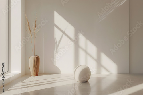 An Empty White Room with Natural Shadows in a Luxurious 8K 3D Architectural Style © tracy