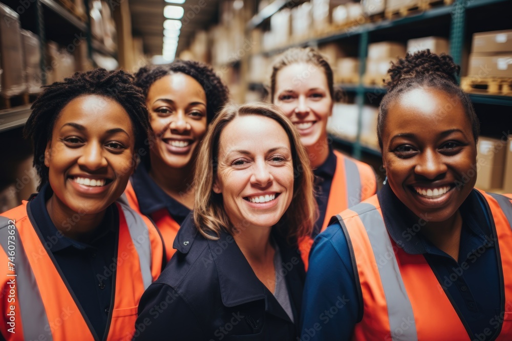 Group portrait of female warehouse workers Group portrait of female warehouse workers
