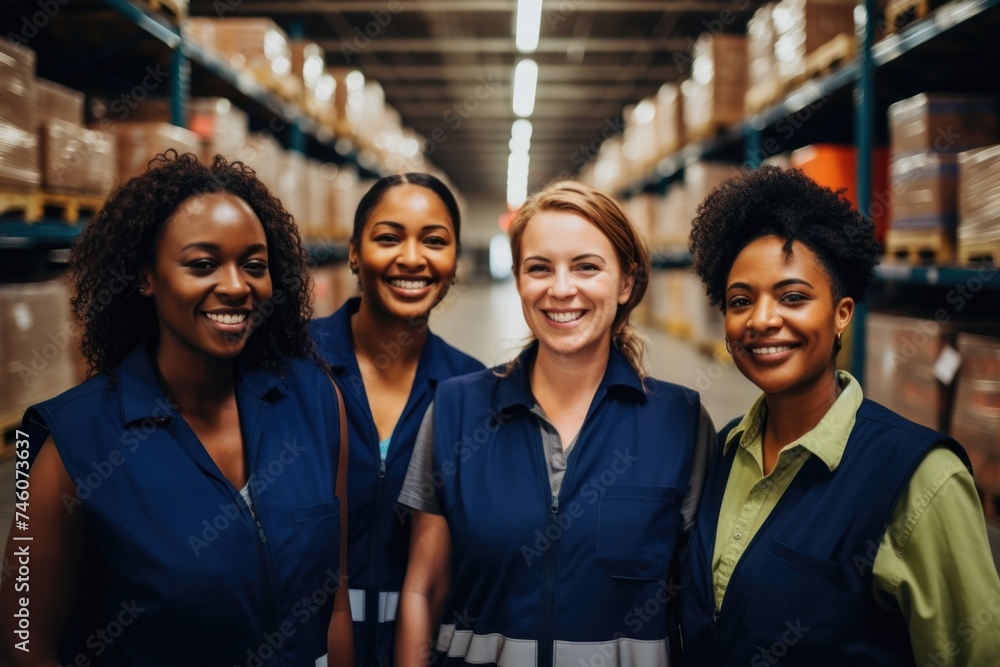Group portrait of female warehouse workers Group portrait of female warehouse workers