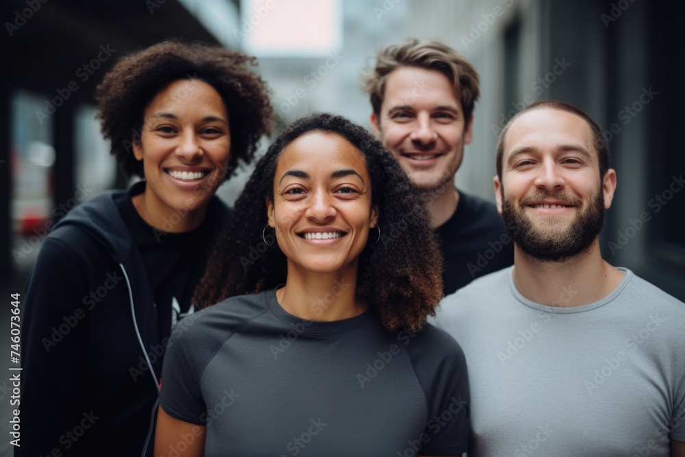 Group portrait of casual coworkers outside Group portrait of casual coworkers outside