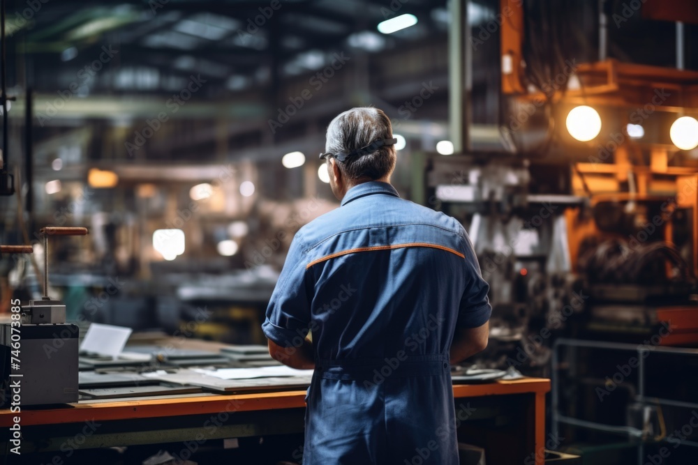 Rear view of a technician working in a factory Rear view of a technician working in a factory