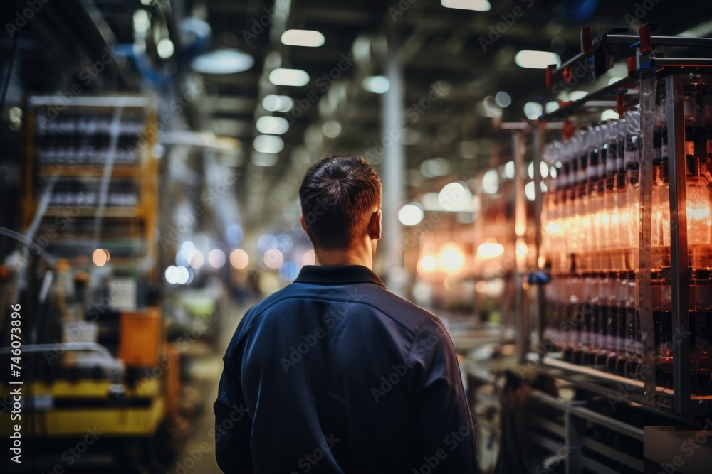 Rear view of a technician working in a factory Rear view of a technician working in a factory