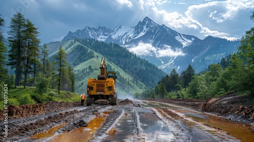 workers  make the road reconstruction and maintenance with modern equipment © Дмитро Петрина