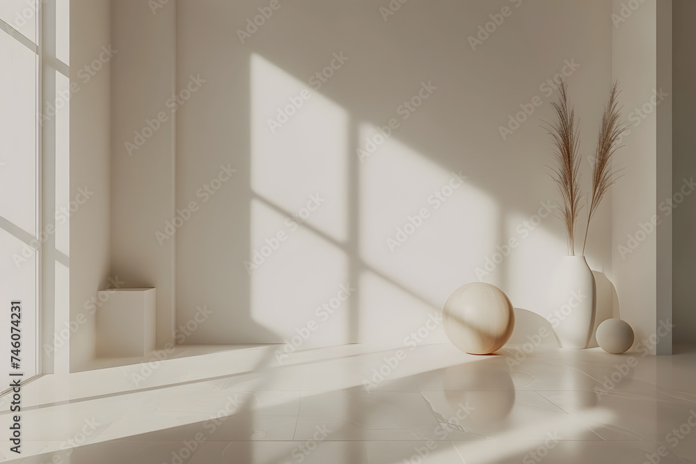 An Empty White Room with Natural Shadows in a Luxurious 8K 3D Architectural Style An Empty White Room with Natural Shadows in a Luxurious 8K 3D Architectural Style